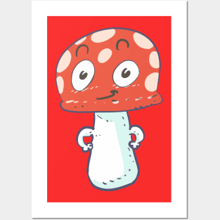 a sweet mushroom smiling cartoon Posters and Art